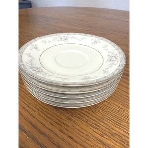 Noritake Ivory China Salzburg 7299 Saucers Set of 5 Gray Floral Vintage Japan